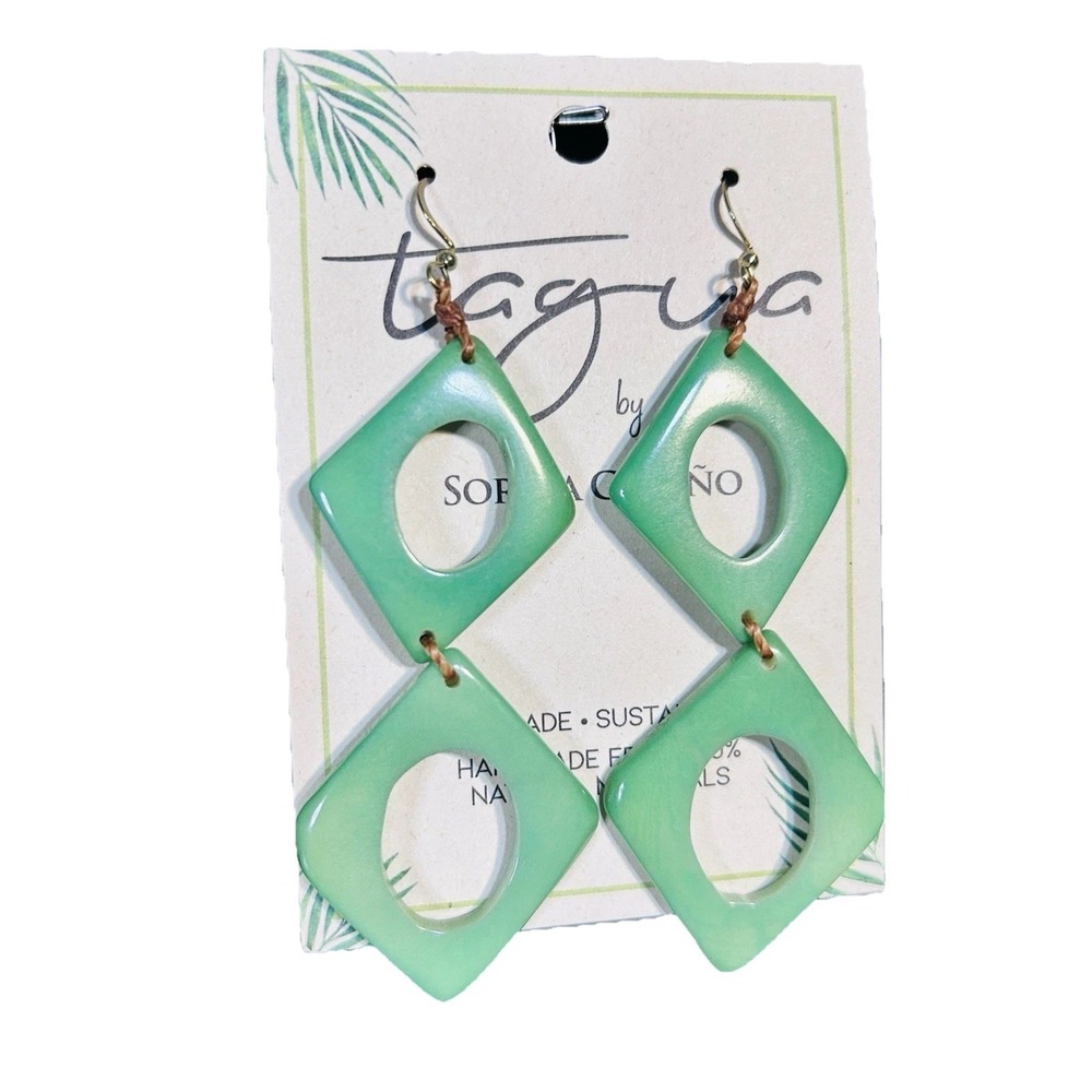 Tagua Nut Earrings Mint Green Unique Handmade 100% Natural Ecuador